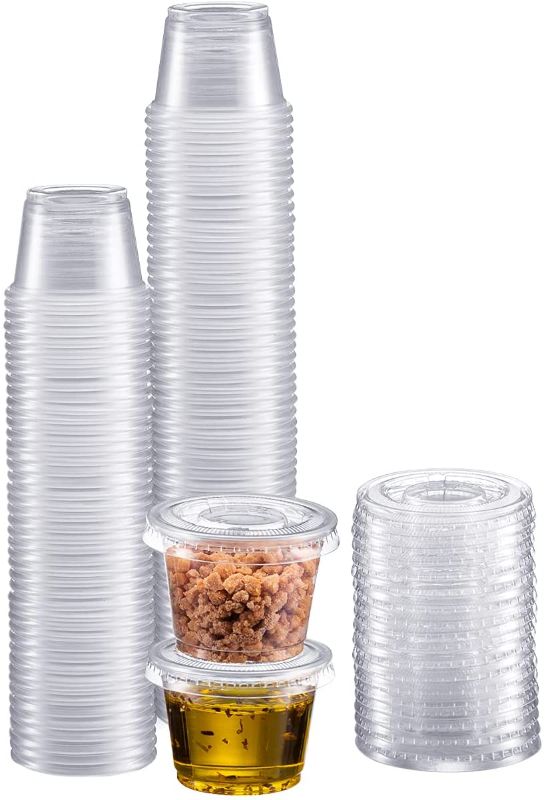 Photo 1 of Zeml Portion Cups with Lids (1 Ounces, 100 Pack) Disposable Plastic Cups for Me
