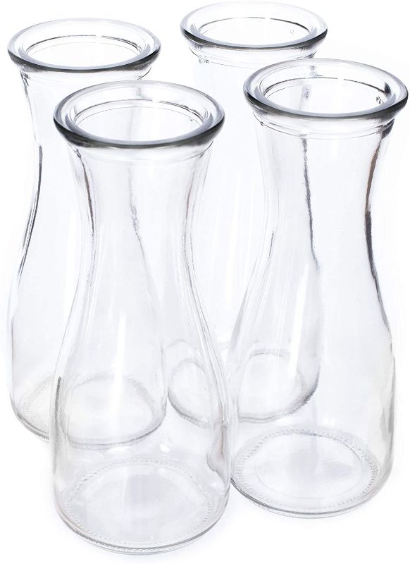Photo 1 of 12 oz (350 ml) Glass Carafe Beverage Bottles, 4-pack - Water Pitchers, Wine Decanters, Mixed Drinks, Mimosas, Centerpieces, Arts & Crafts - Restaurant, Catering, Party, & Home Kitchen Supplies
