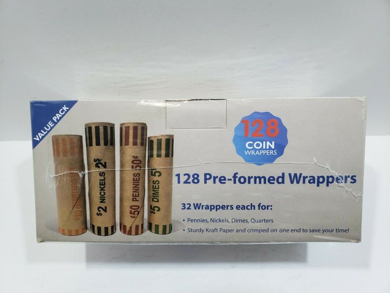 Photo 1 of 128 PRE-FORMED COIN WRAPPERS PAPER BANK -- 2 pack 