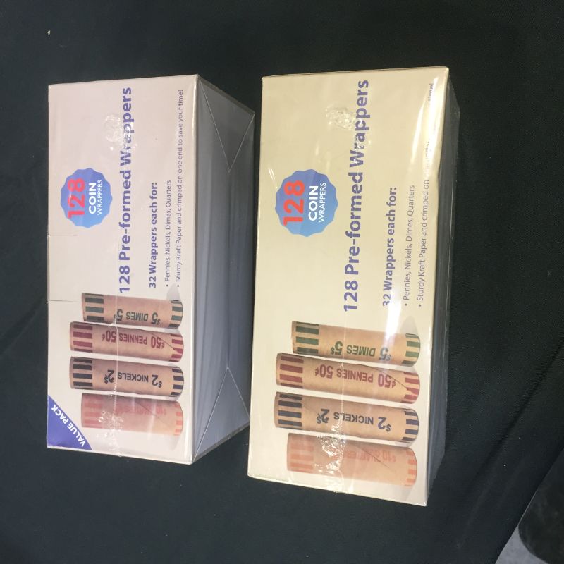 Photo 1 of 128 PRE-FORMED COIN WRAPPERS PAPER BANK -- 2 pack 