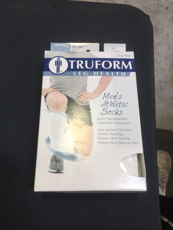 Photo 2 of TRUFORM Leg Health Men's Knee High White Athletic Socks #1933 Medium or X-Large
