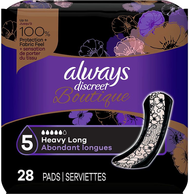 Photo 1 of Always Discreet Boutique Incontinence Pads, Size 5, Heavy Absorption, Long, 28 Pads
