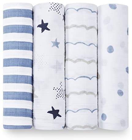 Photo 1 of aden + anais Swaddle Blanket, Boutique Muslin Blankets for Girls & Boys, Baby Receiving Swaddles, Ideal Newborn & Infant Swaddling Set, Perfect Shower Gifts, 4 Pack, Rock Star
