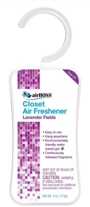 Photo 1 of airBOSS Closet Air Freshener, Continuously Releases Fragrance, Lavender Fields, 4 Oz Hanger 3 PACK