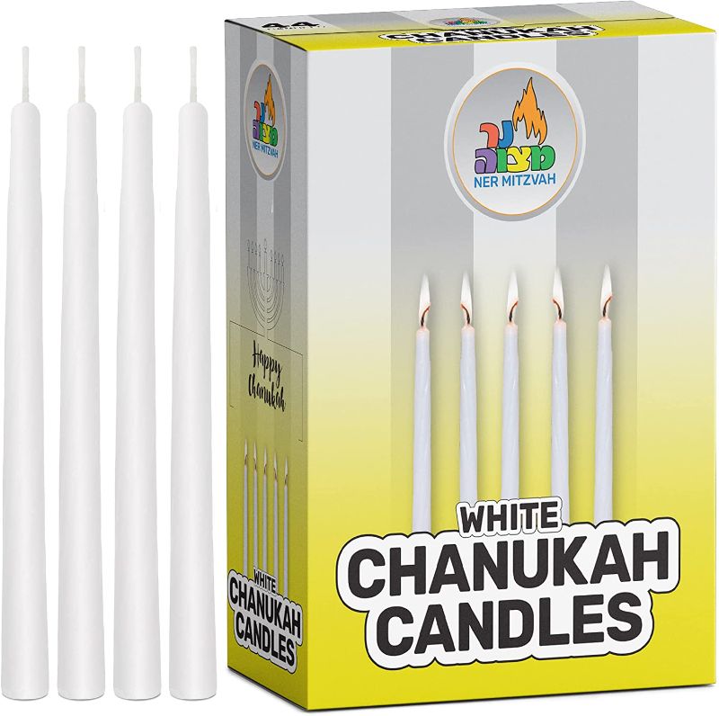 Photo 1 of 2 pack Ner Mitzvah White Chanukah Candles - Standard Size Fits Most Menorahs - Premium Quality Wax - 44 Count for All 8 Nights of Hanukkah.
