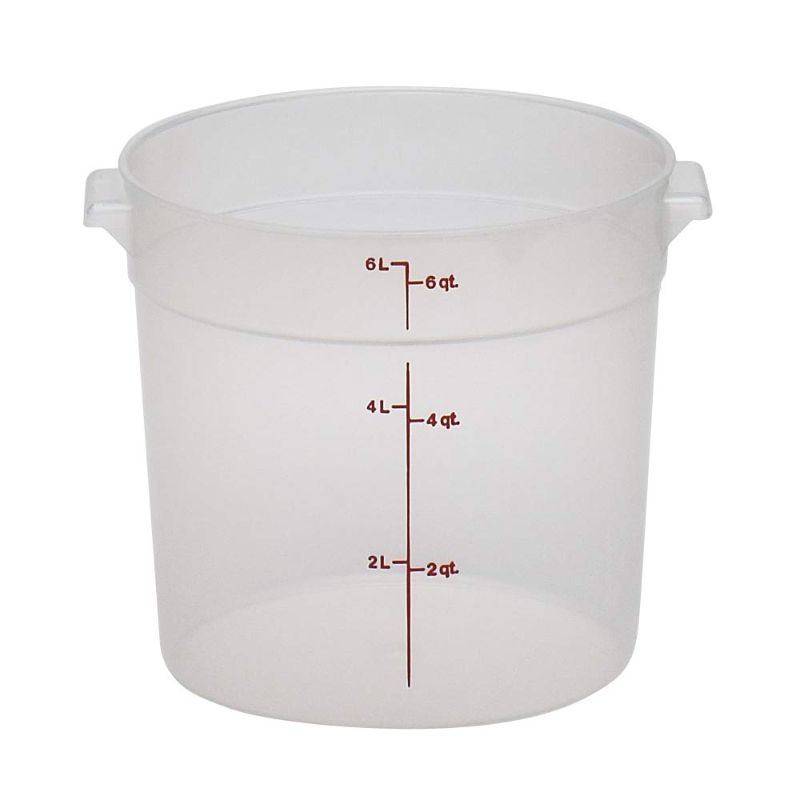 Photo 1 of 3 Cambro RFS6PP190 Camwear 6-Quart Round Food Storage Container, Polypropylene, Translucent, NSF
with 2 lids