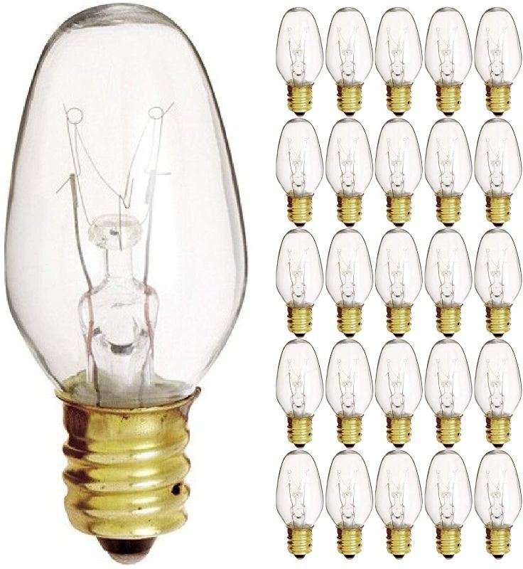 Photo 1 of (25 Pack) 7 Watt 120V Candelabra Base Clear Night Light Bulb, 7C7
