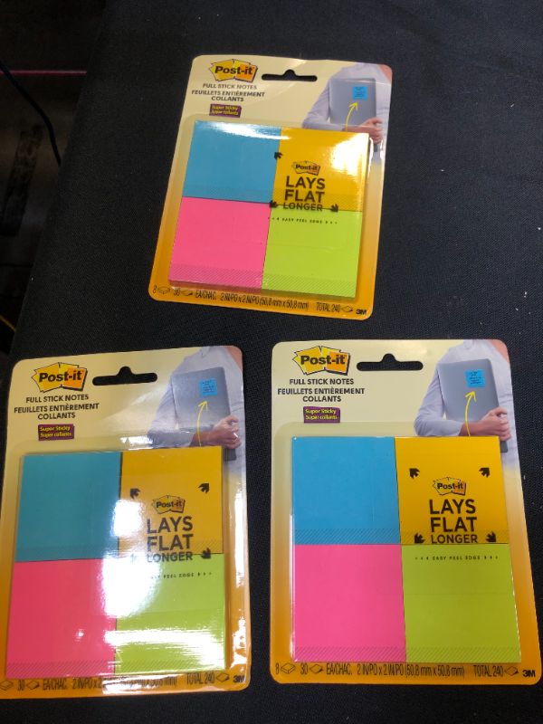 Photo 2 of 3 pack Post-it F2208SSAU Super Sticky Full Adhesive Notes, 2"x2", Rio de Janeiro Colors, 8 Pads/Pack
