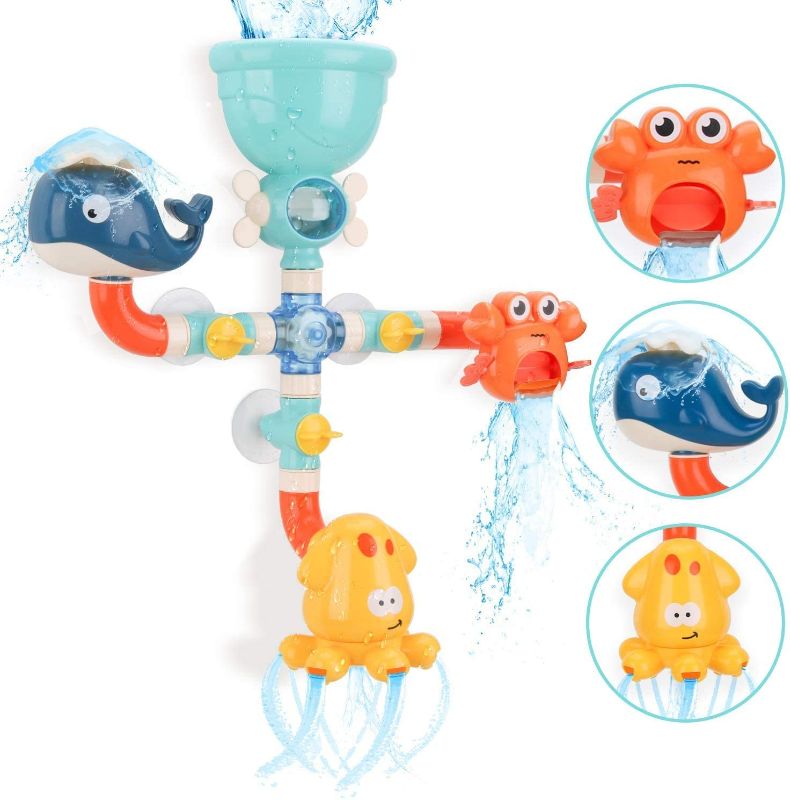Photo 1 of BBLIKE Bath Toys Bathtub Toys for Toddlers Kids 3 4 5+ Year Old Girls Boys, DIY Preschool Bath Pipes Toy, Cute Animal Water Spray Baby Bath Toys-Colorful
