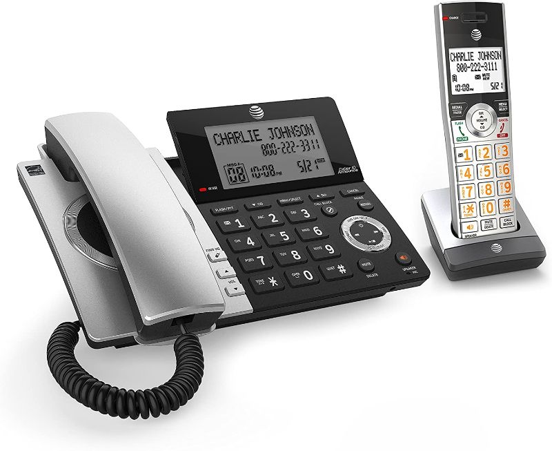 Photo 1 of AT&T CL84107 DECT 6.0 Expandable Corded/Cordless Phone with Smart Call Blocker, Black/Silver with 1 Handset