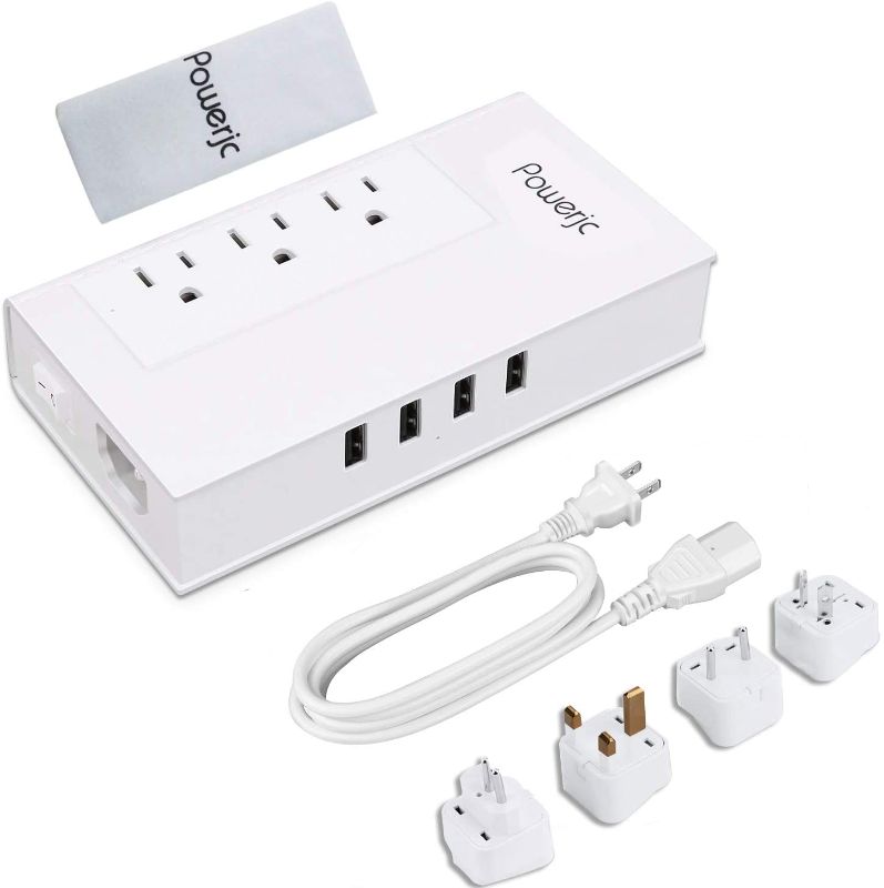 Photo 1 of Voltage Converter Adapter Step Down 220V to 110V AC Output Rated Current 7A with 4 Smart USB Charging Ports White Powerjc