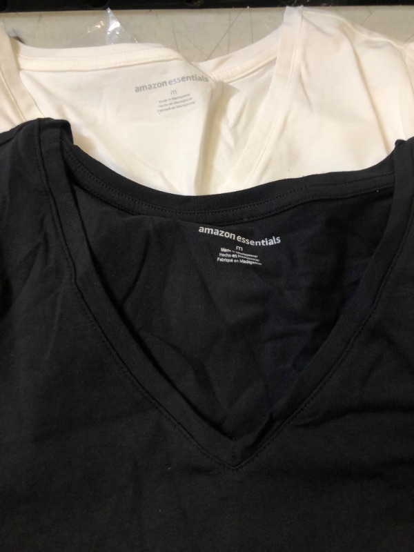 Photo 2 of -SIZE MEDIUM-- Amazon Essentials Women's Classic-Fit Short-Sleeve V-Neck T-Shirt, Pack of 2 Black/White 
