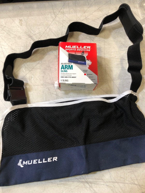 Photo 2 of Mueller Sports Medicine Adjustable Arm Sling, For Men and Women, Black/Blue, One Size Fits Most
