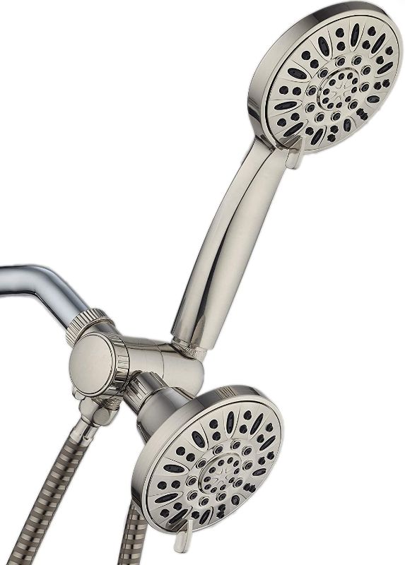 Photo 1 of AquaDance Brushed Nickel Premium High Pressure 48-setting 3-Way Combo for The Best of Both Worlds – Enjoy Luxurious 6-setting Rain Shower Head and 6-Setting Hand Held Shower Separately or Together
