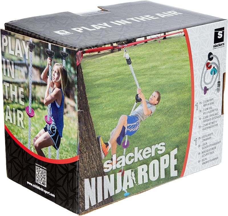 Photo 1 of Slackers 8 ft Multi-Color Climbing Rope - Best Outdoor Ninja Warrior Training Equipment for Kids - A Great Addition to Your Backyard Ninjaline Obstacle Course