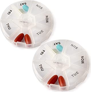 Photo 1 of 2 Pack Deke Round Portable Pill Box Medicine Planner Small case 7 Day Weekly Travel Container Medication, Vitamin Holder Boxes Organizer Pillbox Dispenser Organizer Daily sorter & Reminder containers Set of 2