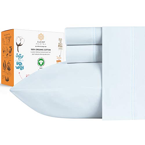 Photo 1 of 100% Organic Cotton Bed Sheet Set - Crisp and Cooling Percale Weave, Soft Breathable, Eco-Friendly, 4 Piece Bedding Set, Deep Pocket with All-Around Queen size