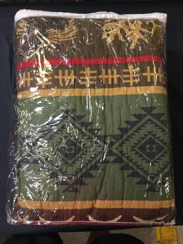 Photo 3 of Rustic Western Southwestern Brown Quilt Set with Native American Designs Grizzly Bears and Pinecone Prints King / California King Bedspread 3 Piece Bed Set