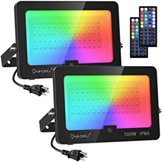 Photo 1 of Onforu 2 Pack RGB LED Flood Light 600W Equivalent, 100W Color Changing Floodlight with 44 Keys Remote, IP66 Waterproof Wall Washer, Outdoor Uplighting with 20 Colors 6 Modes for Stage, Indoor, Party