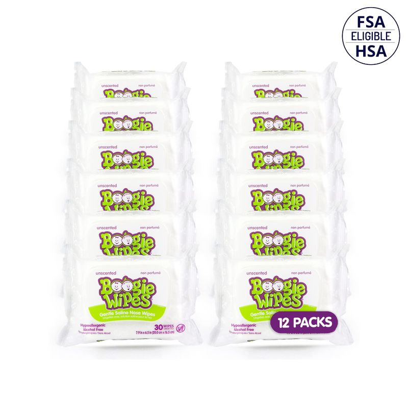 Photo 1 of Boogie Wipes Gentle Wet Wipes for Baby and Kids, Face, Hand, Body & Nose, HSA/FSA Eligible, Made with Vitamin E, Aloe, Chamomile and Natural Saline, Unscented, 30 Count, Pack of 12
