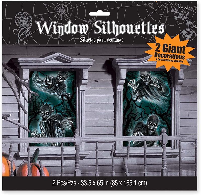 Photo 1 of Amscan 450086 Haunted Forest Window Silhouettes, 2 pcs Black, 65" x 33 1/2"
