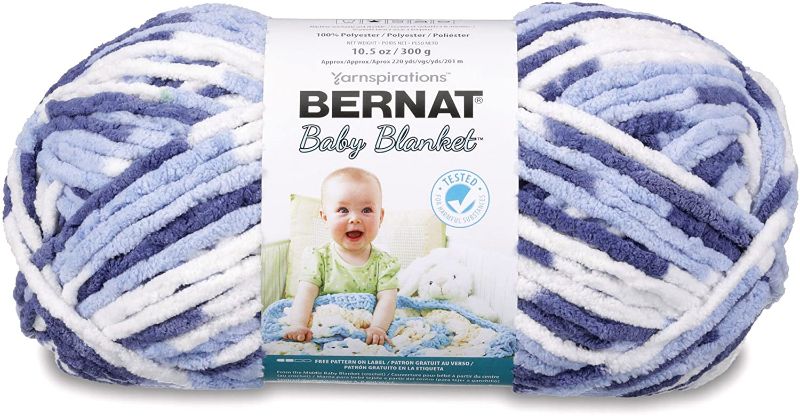 Photo 1 of Bernat Baby Blanket Yarn, 10.5oz, Gauge 6 Super Bulky - Blue Dreams - Single Ball Machine Wash & Dry (16110404134), Big Ball
