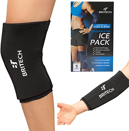 Photo 1 of Britech Elbow & Knee Ice Pack for Injuries Reusable Compression Sleeve – Knee Brace for Knee Pain, Elbow Pain, Ankle & Calf – Flexible Gel Cold Wrap for Recovery for Meniscus, ACL, MCL, Bursitis Pain Relief (Small)