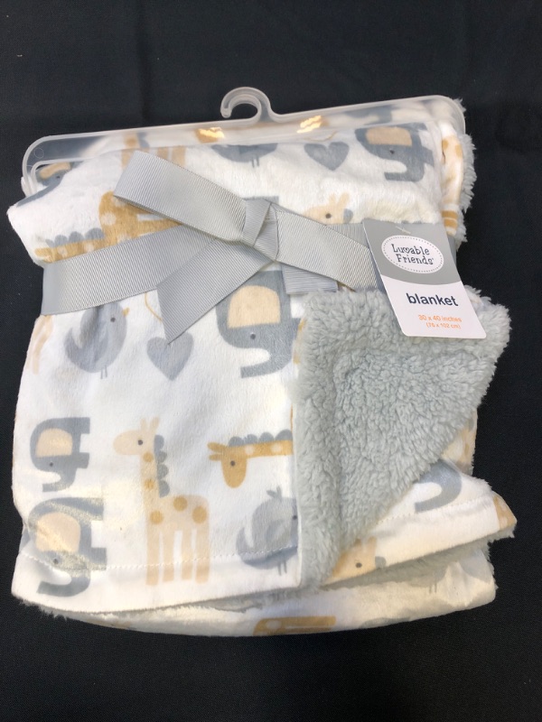 Photo 1 of Luvable Friends Baby Plush Blanket with Sherpa Back, Neutral Safari, One Size