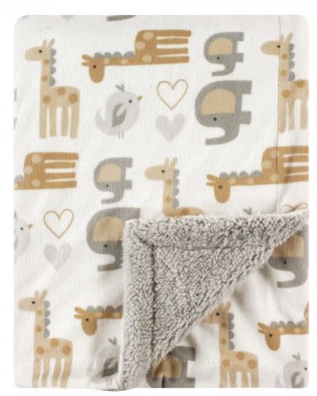 Photo 1 of Luvable Friends Baby Plush Blanket with Sherpa Back, Neutral Safari, One Size