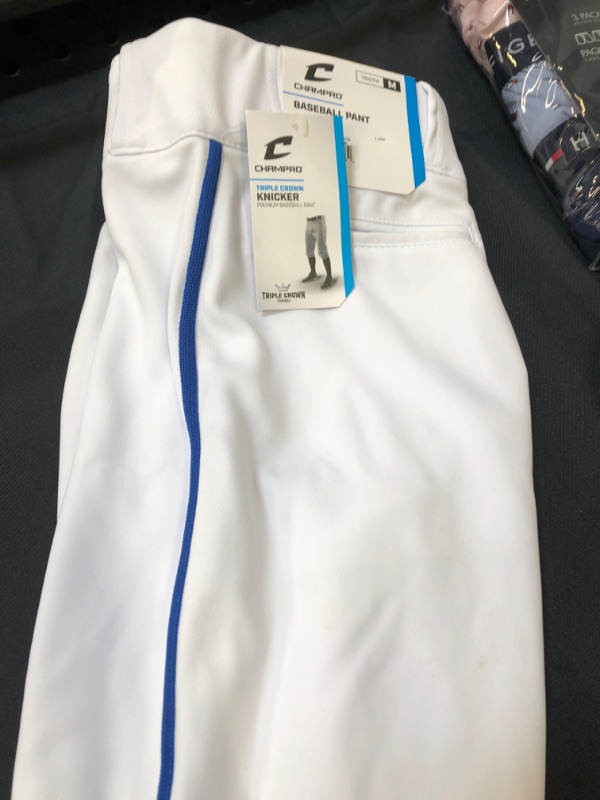 Photo 3 of Champro Triple Crown Piped Baseball Youth Knicker Pant BP101Y - White/Royal - 