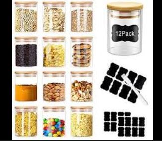 Photo 1 of 12 pieces glass jar with labels (Missing 1 jar) Spice jar