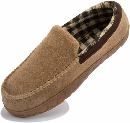 Photo 1 of NewDenBer Men's Moccasin Slippers with Indoor Outdoor Memory Foam Sole, Soft War (Size 49 or 14.5)