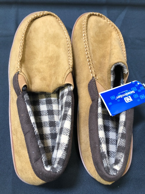 Photo 2 of NewDenBer Men's Moccasin Slippers with Indoor Outdoor Memory Foam Sole, Soft War (Size 49 or 14.5)