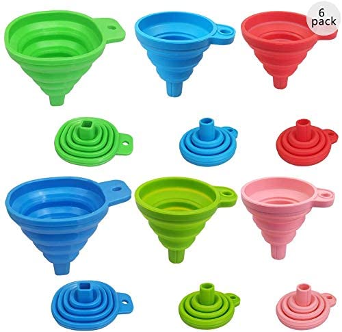 Photo 1 of  6 Pieces Set Collapsible Flexible Silicone Funnels,Small and Large,Portable kitchen Oil Funnel,For Liquid/Powder Transfer,100% Food Grade Silicone Funnel