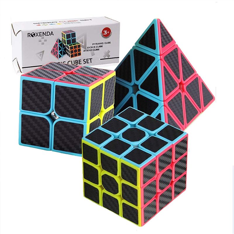 Photo 1 of Roxenda Speed Cubes, Speed Cube Set of 2x2 3x3 Pyramid Carbon Fiber Magic Cube
