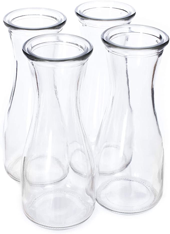 Photo 1 of 12 oz (350 ml) Glass Carafe Beverage Bottles, 4-pack - Water Pitchers, Wine Decanters, Mixed Drinks, Mimosas, Centerpieces, Arts & Crafts - Restaurant, Catering, Party, & Home Kitchen Supplies