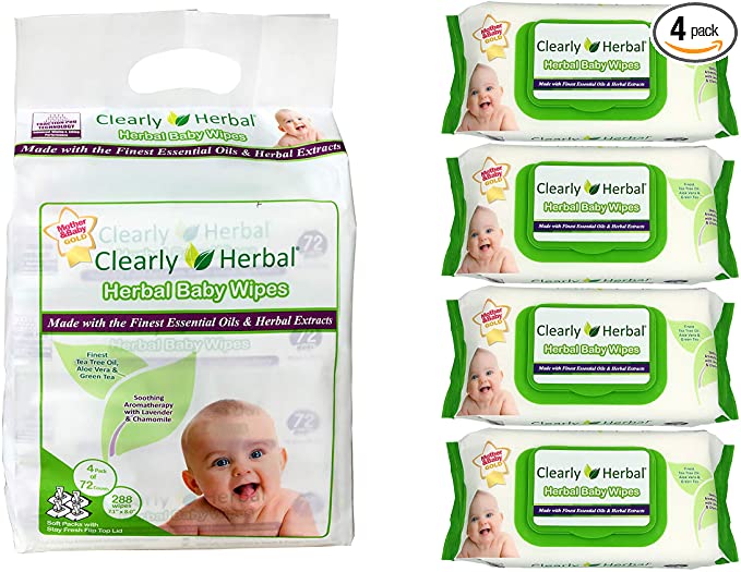 Photo 3 of Clearly Herbal Natural Baby Wipes, made with Essential Oils and Natural Herbal Extracts, Amazon's Choice, Bundle Pack 288 Plant Based Wipes (4 Packs x 72 Count)