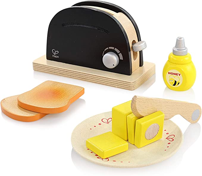 Photo 1 of Hape Wooden Black Pop up Toaster Set| Pretend Play Kitchen Playset with Toast, Butter and Honey for Preschoolers Ages 3 Years and Up