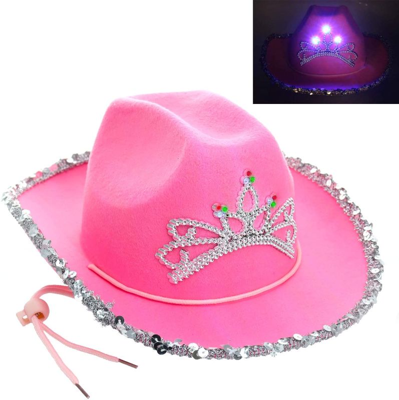Photo 1 of GIFTEXPRESS CHILD LED Blinking Pink Tiara Cowgirl hat Cowboy Hat - CHILD SIZE

