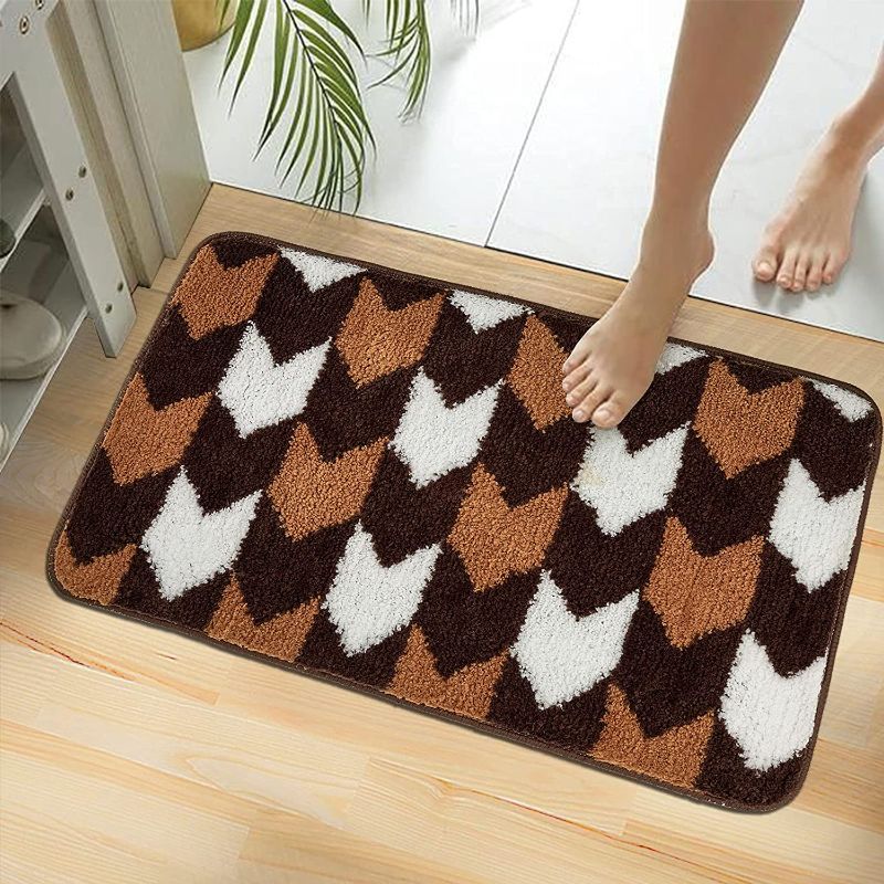 Photo 1 of TWINRUN Bathroom Rugs, Anti-Slip Fluffy Soft Plush Microfiber Shower Rug, Absorbent Bath Mat Set for Bathroom (20"X32", Yellow&White&Coffee)