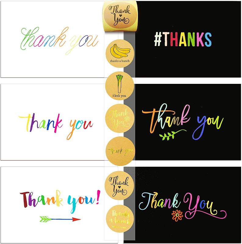 Photo 2 of Youngever 72 Thank You Card, Envelope with Sealer Stickers Assortment, Flat Notes Greeting Cards, Blank Card, 12 Designs, 4 x 6 Inches