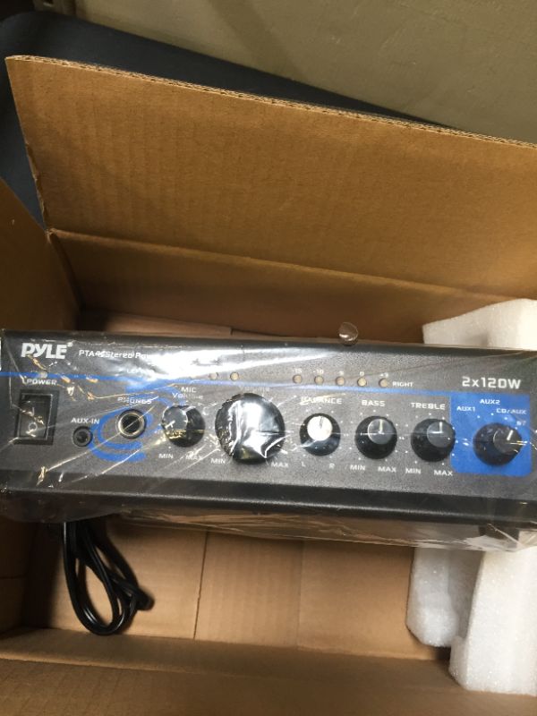 Photo 1 of Home Audio Power Amplifier System with Bluetooth - 2X120W Mini Dual Channel Mixer Sound Stereo Receiver Box w/ RCA, AUX, Mic Input - For Amplified Speakers, PA, Theater, Studio Use - Pyle PTA4
