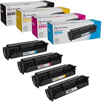 Photo 1 of LD Products Remanufactured Toner Cartridge Printer Replacements for HP 305A & 305X High Yield (CE411A Black, CE411A Cyan, CE413A Magenta, CE412A Yellow, 4-Pack)
