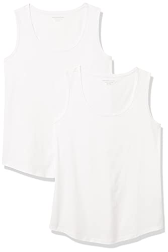 Photo 1 of Amazon Essentials Women's Classic Fit 100% Cotton Sleeveless Tank Top, Pack of 2, White, SIZE X-Small
