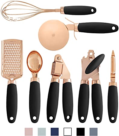 Photo 1 of COOK WITH COLOR 7 Pc Kitchen Gadget Set Copper Coated Stainless Steel Utensils with Soft Touch Handles (Black)
