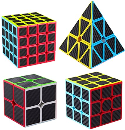 Photo 1 of Roxenda Speed Cube Set, Magic Cube Set of 2x2x2 3x3x3 4x4x4 Pyramid Cube Smoothly Carbon Fiber Sticker Magic Cubes Collection for Kids & Adults [4 Pack]
