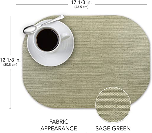 Photo 1 of Andie Home Oval Placemats for Kitchen Table and Dining Room, 6-Piece Set, Heat-Resistant and Surface Washable Placemat, Sage Green
