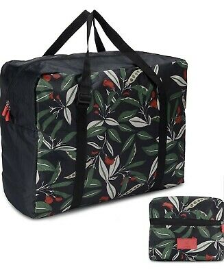 Photo 1 of Foldable Travel Tote Bag Waterproof High Capacity Portable Storage Luggage Bag (Green Leaves)
