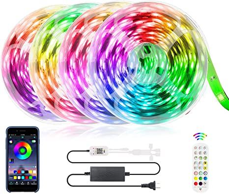 Photo 1 of 65.6FT LED Strip Lights, Homiar Smart 5050 RGB Light Strips, 360LEDs Color Changing Tape Lights, Music Sync Rope Lights Kit with 40 Keys IR Remote Control for Party Home Holiday Decoration - 4 Pack
