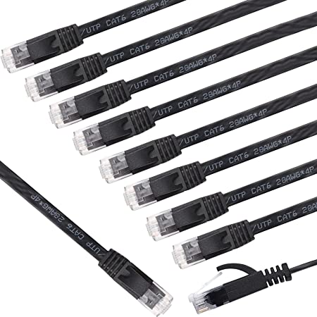 Photo 1 of Cat6 Ethernet Cable 1ft 10-Pack Flat Network Internet Cord, Solid High Speed Patch LAN Wire Rj45 Connectors, UTP, Faster Than Cat5e/Cat5, Black --- FACTORY SEALED 
